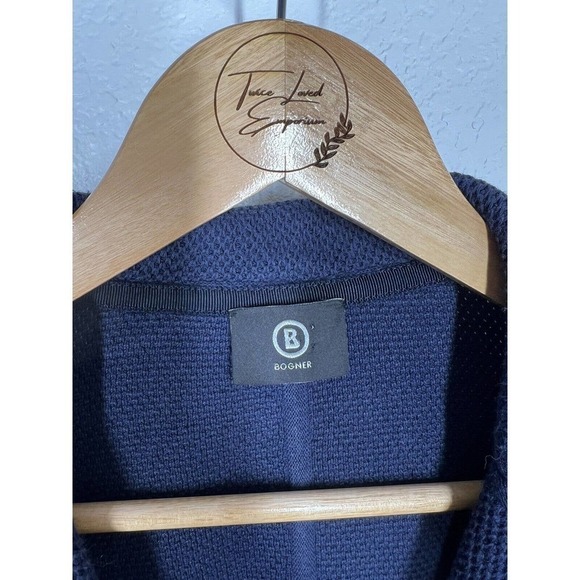 Bogner Textured Knit Zip Front Blazer Jacket M/ L Navy - Picture 2 of 4